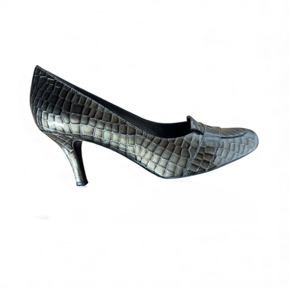 ALEX MARIE EMBOSSED CROC CLASSIC WOMENS HEELS 7.5 GREEN REPTILE PYTHON SNAKE